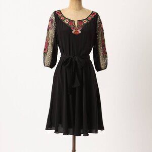 NWT Anthropologie Mirabilis Embroidered Silk Dress, Sz 8